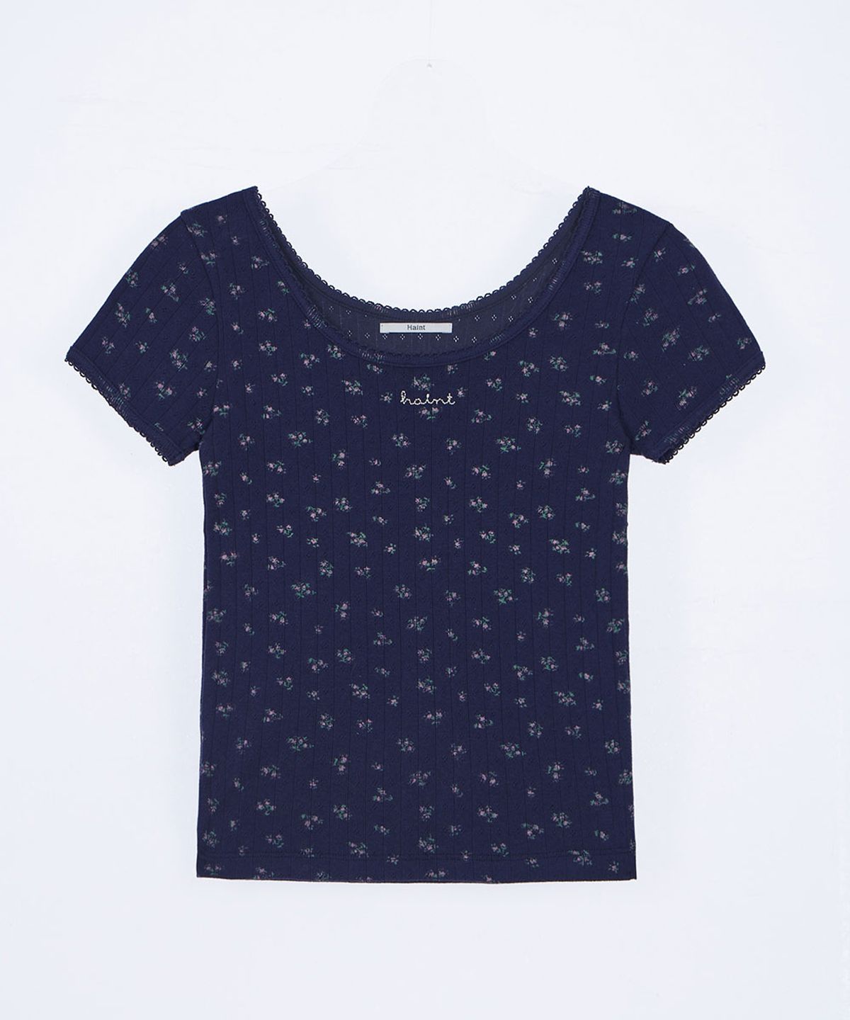 헤인트(HAINT) FLOWER PRINTED EYELET T-SHIRT 2COL_NAVY