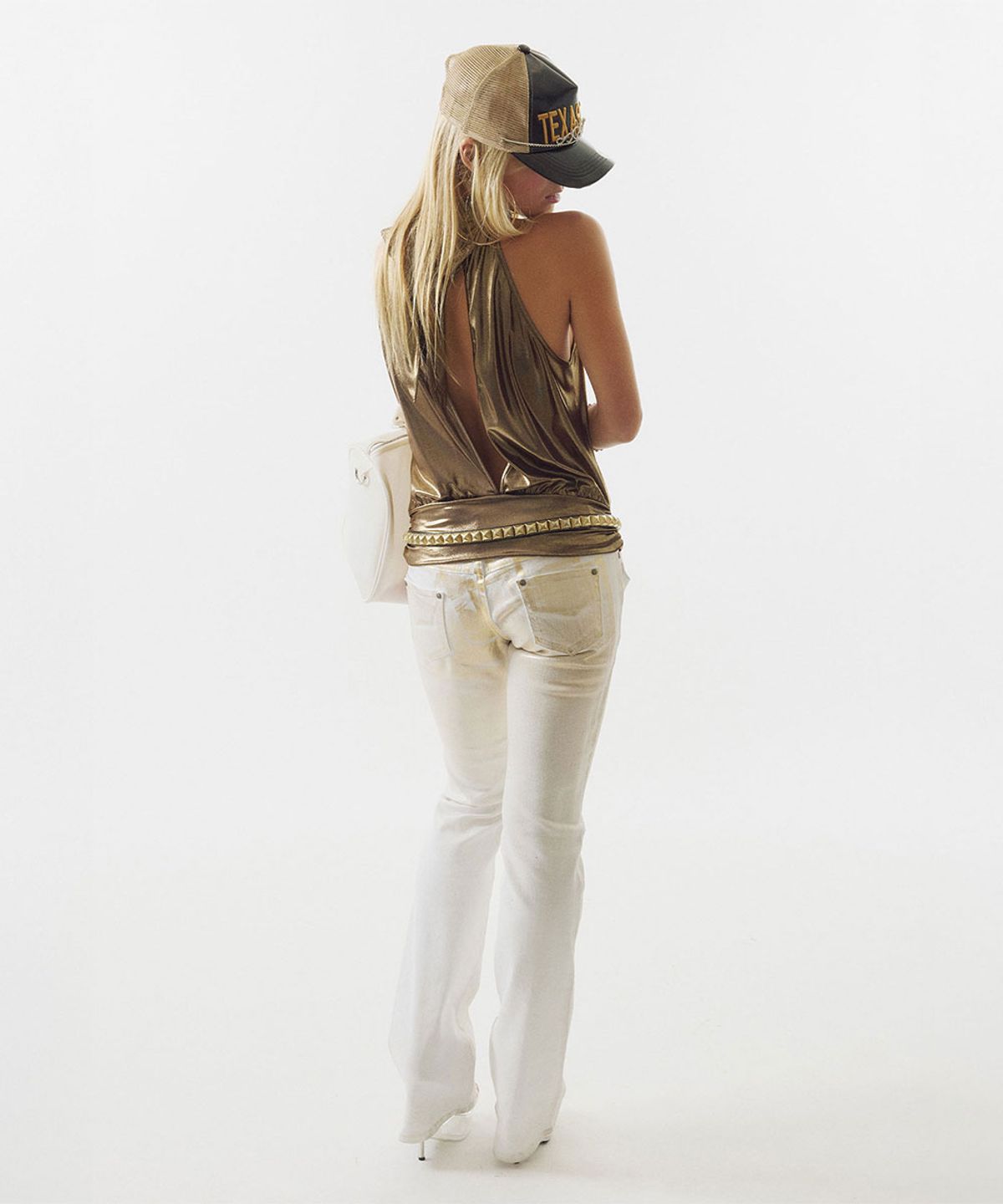 스컬프터(SCULPTOR) Metallic Bootcut Denim White/Gold