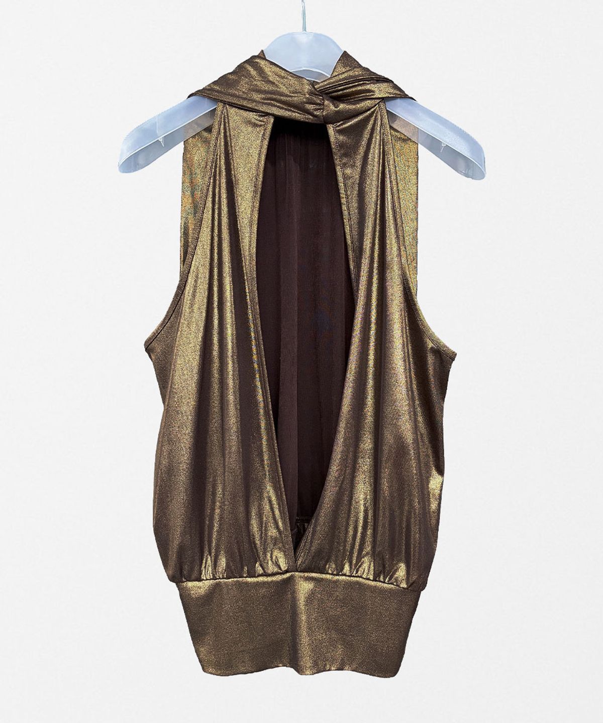 스컬프터(SCULPTOR) Metallic High-Neck Halter Top Metallic Gold