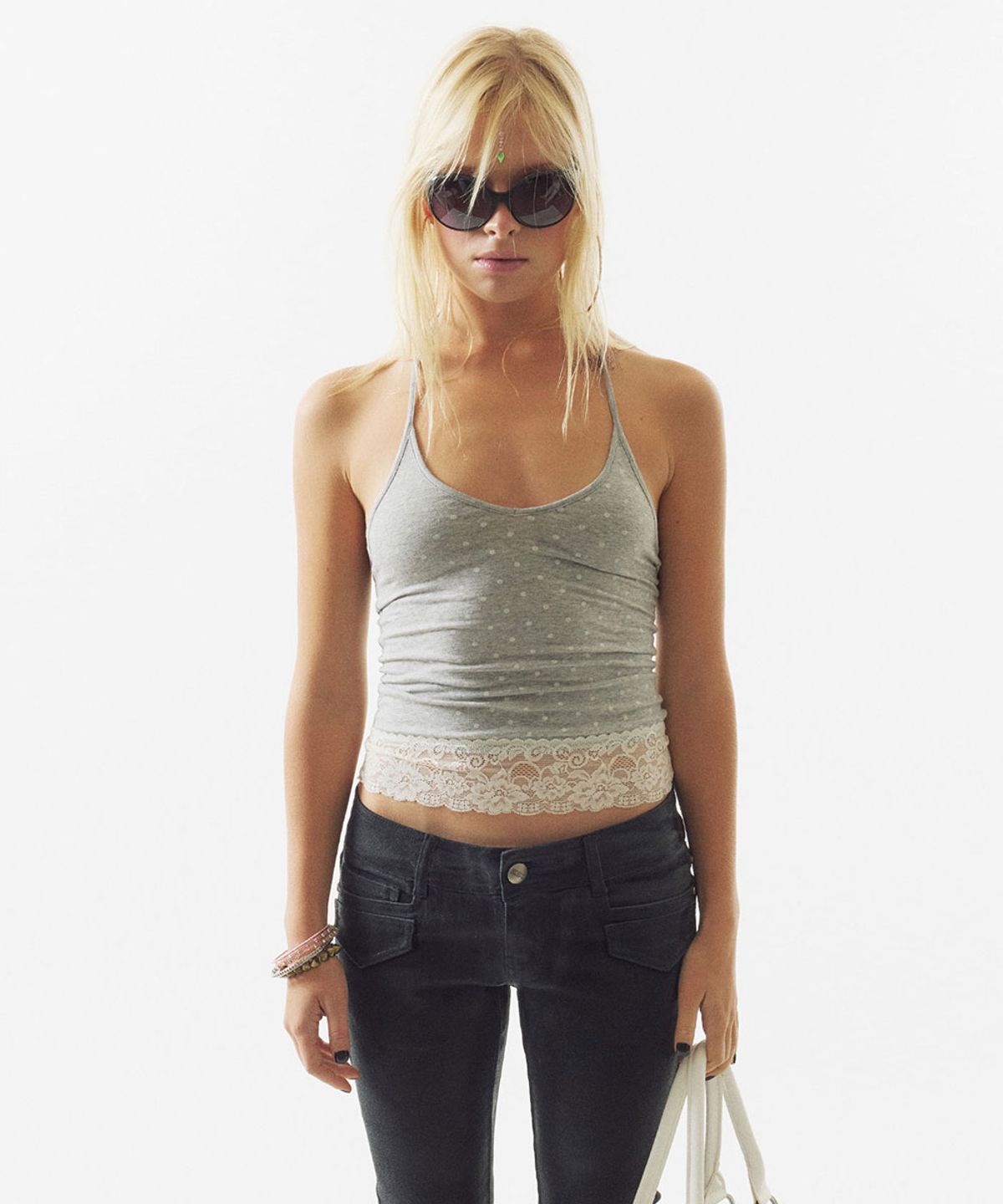 스컬프터(SCULPTOR) Dot Lace Halter Top Melange Gray