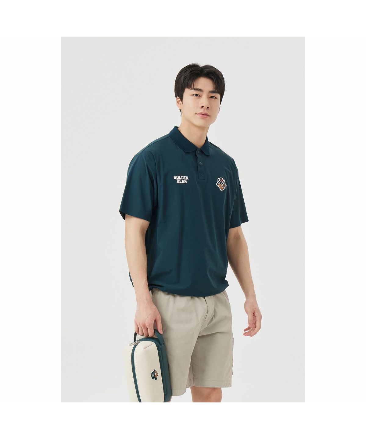 골든베어(GOLDEN BEAR) (M) Checker board patterned Logo Collar T-shirt G4TAM26411GRX