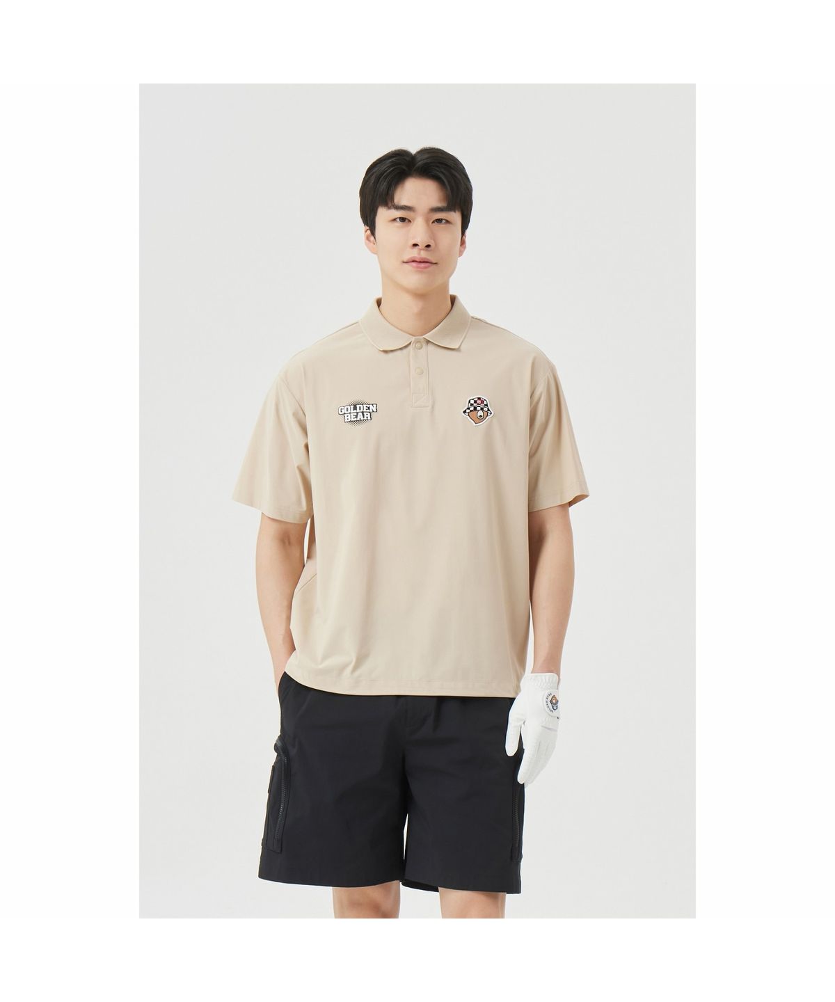 골든베어(GOLDEN BEAR) (M) Checker board patterned Logo Collar T-shirt G4TAM26411BEX