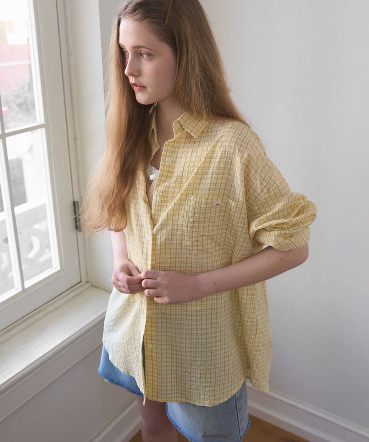 헤인트(HAINT) SHEER LOOSE FIT CHECK SHIRT 4COL_LIGHT YELLOW