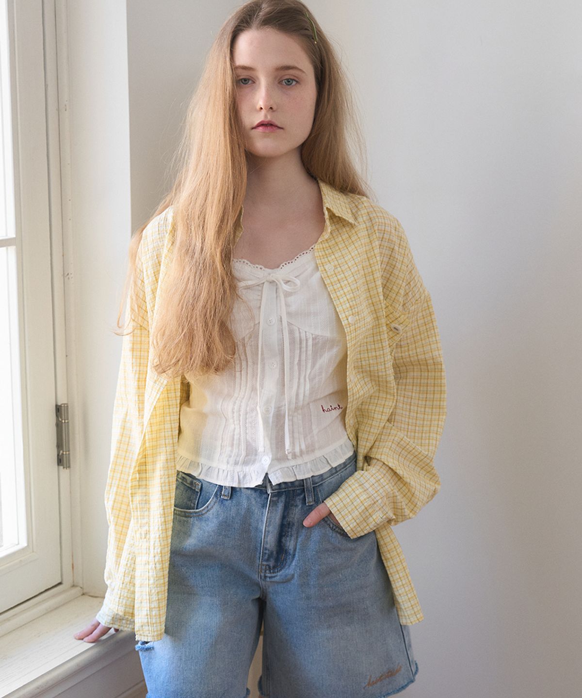 헤인트(HAINT) SHEER LOOSE FIT CHECK SHIRT 4COL_LIGHT YELLOW
