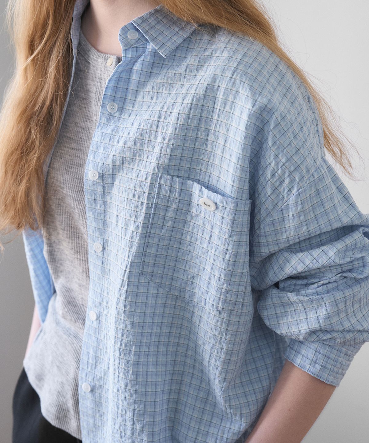 헤인트(HAINT) SHEER LOOSE FIT CHECK SHIRT 4COL_LIGHT BLUE