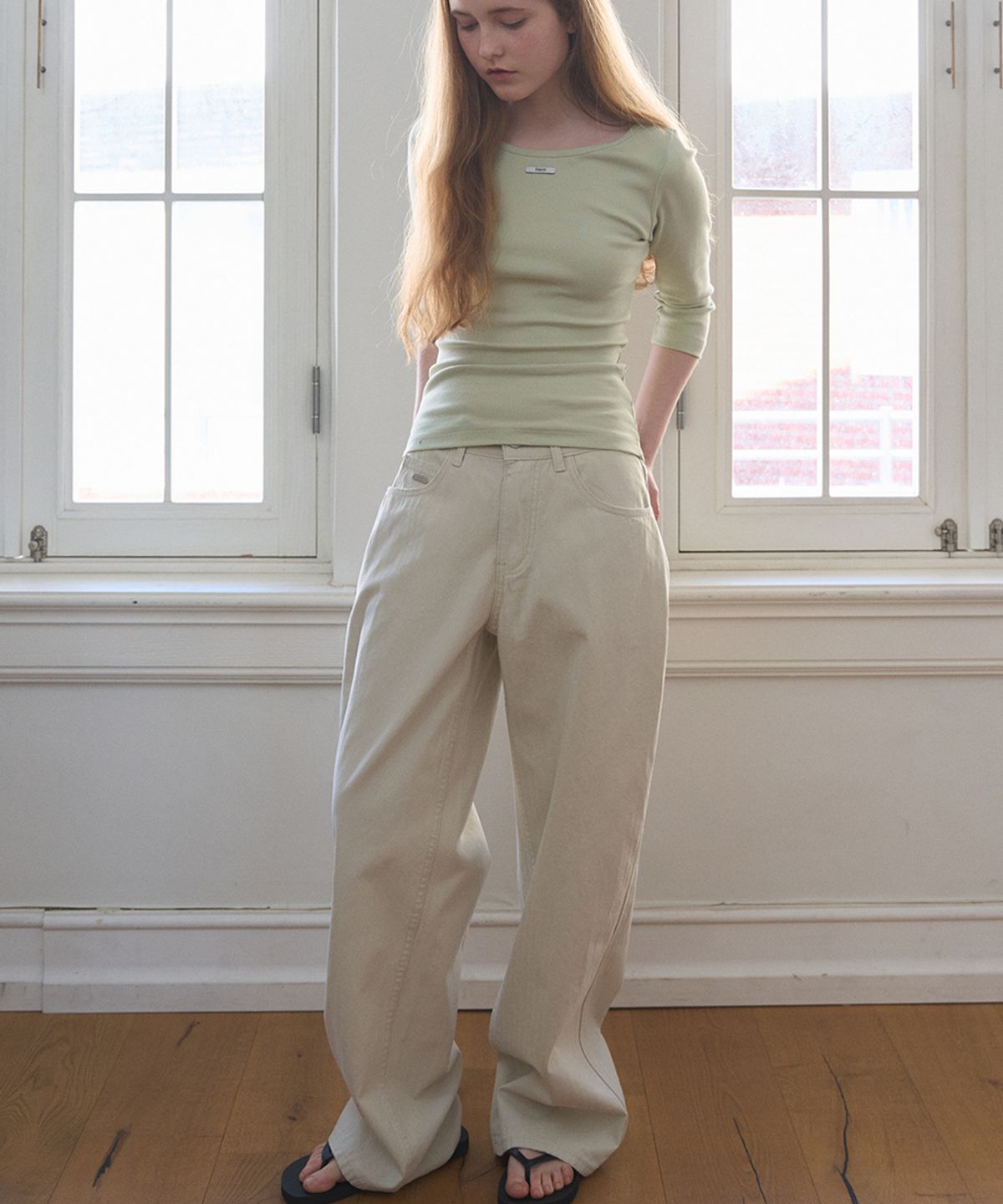 헤인트(HAINT) SEMI WIDE STRAIGHT COTTON PANTS 2COL_CREAM IVORY