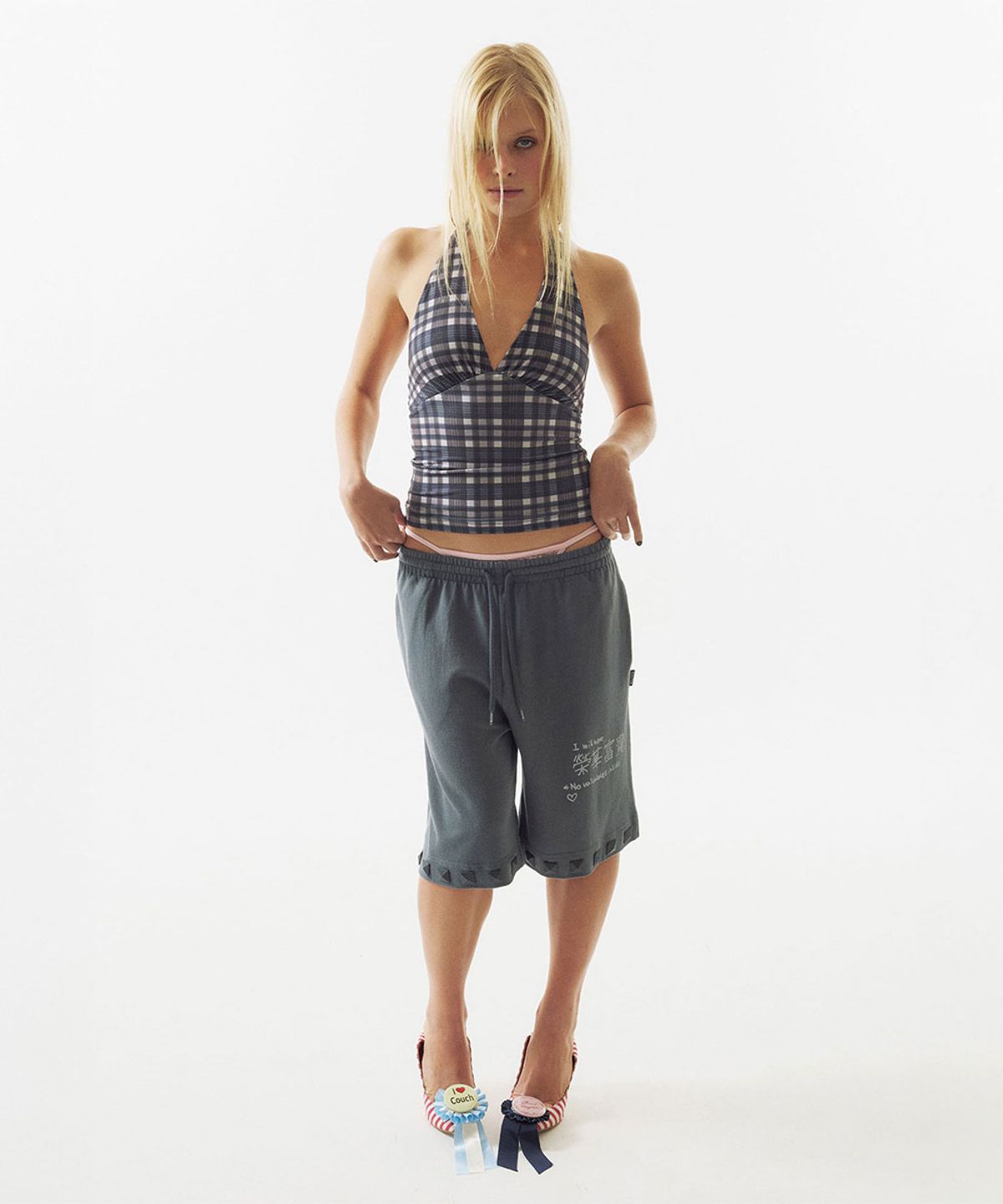 스컬프터(SCULPTOR) Tartan Check Halter Top Gray
