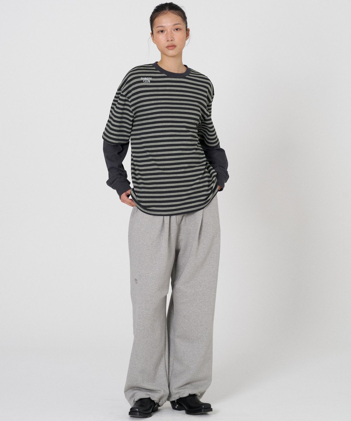 떨스티클럽(THIRSTYCLUB) Layered stripe t - Khaki