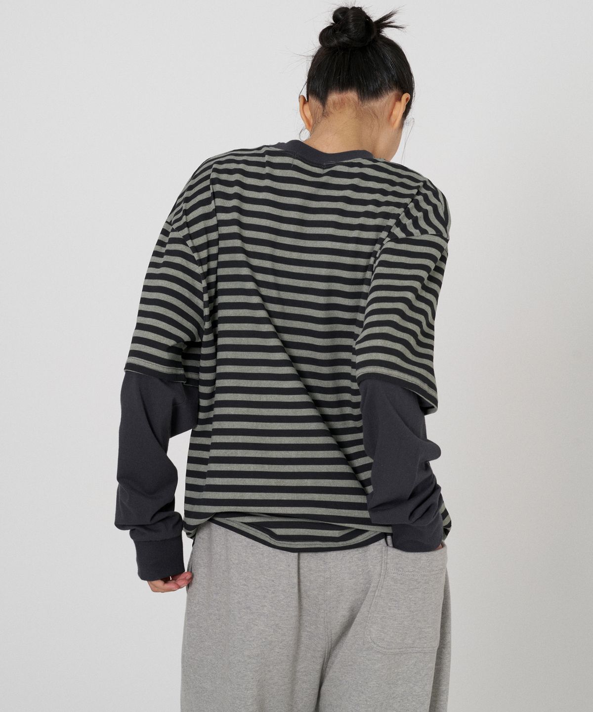 떨스티클럽(THIRSTYCLUB) Layered stripe t - Khaki