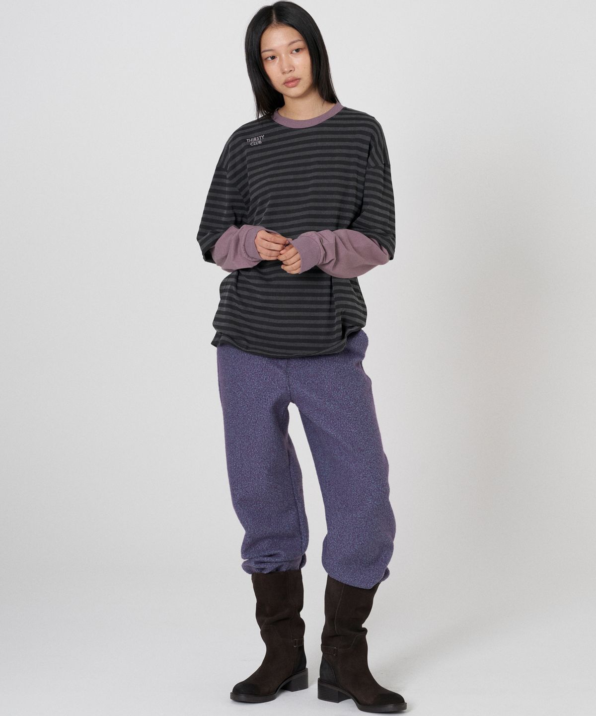 떨스티클럽(THIRSTYCLUB) Layered stripe t - Purple