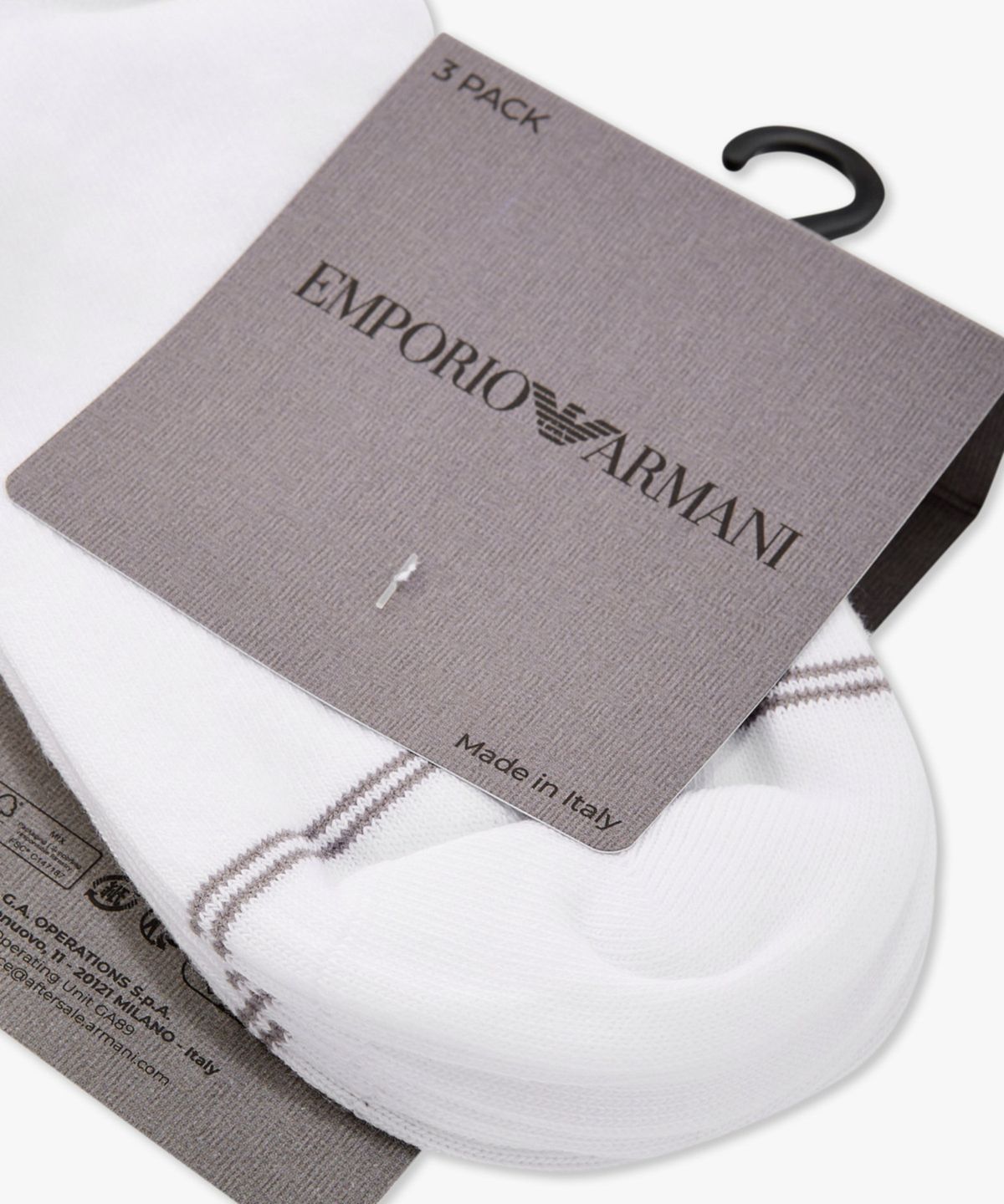 엠포리오 아르마니 언더웨어(EMPORIO ARMANI UNDERWEAR) 여성 라인 디테일 앵클 삭스 3PACK_화이트 0826145501