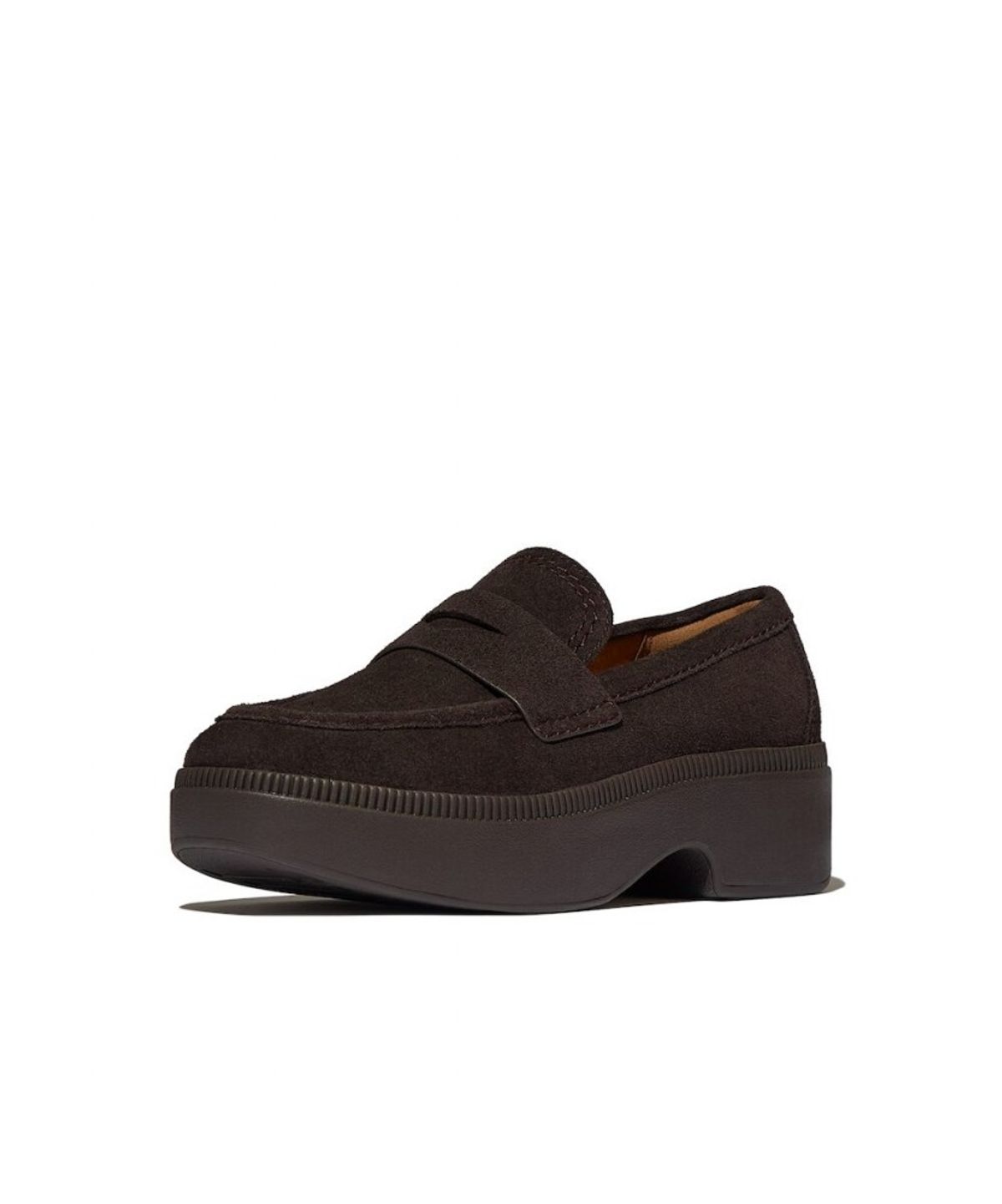 핏플랍(FITFLOP) [F-루마] 여성 스티치 스웨이드 웨지 페니 로퍼 - 초콜릿 브라운 (FT59K2L06D)