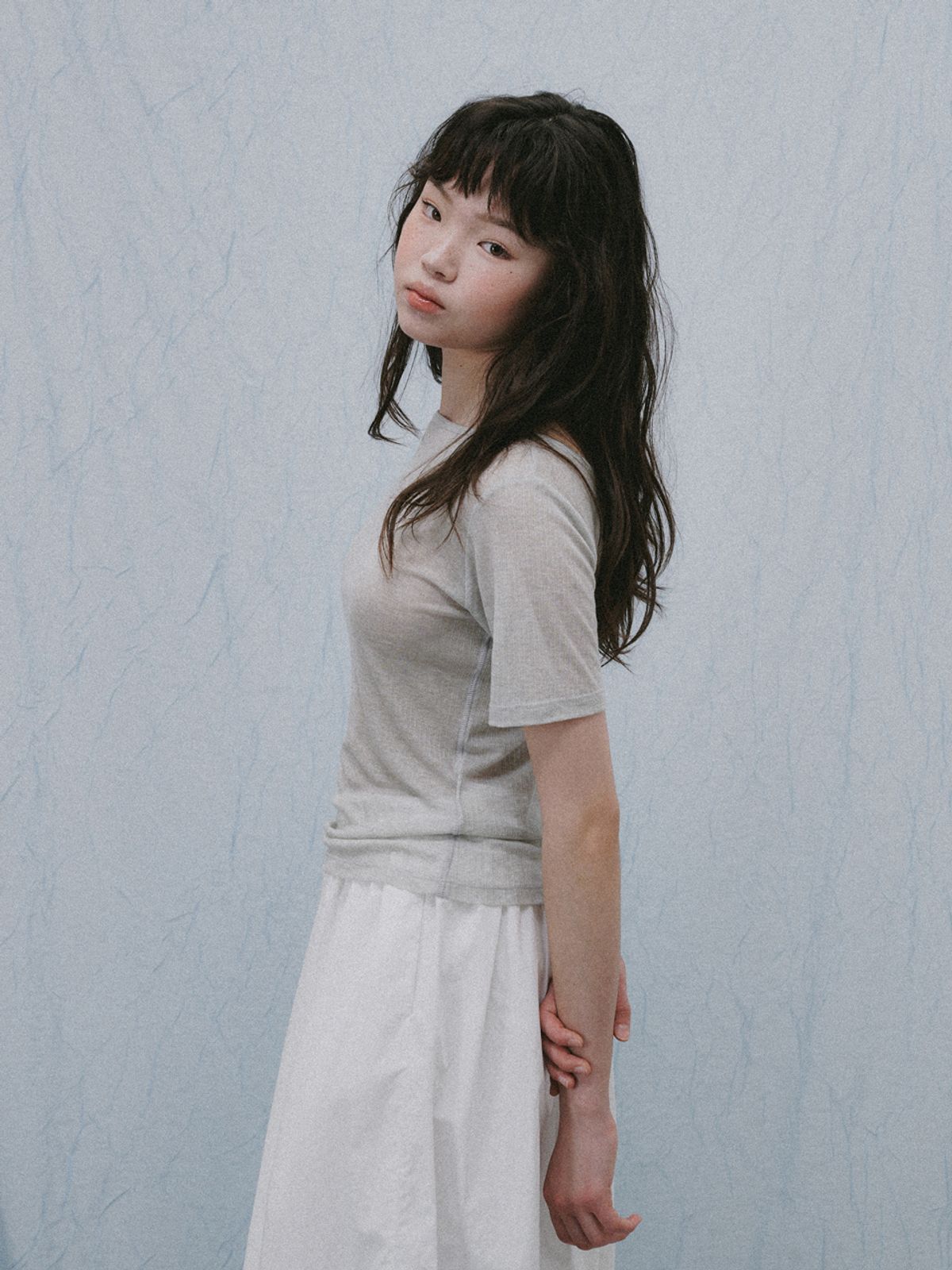 플라드주르(PLATDUJOUR) Boat neck half T-shirts (Grey)