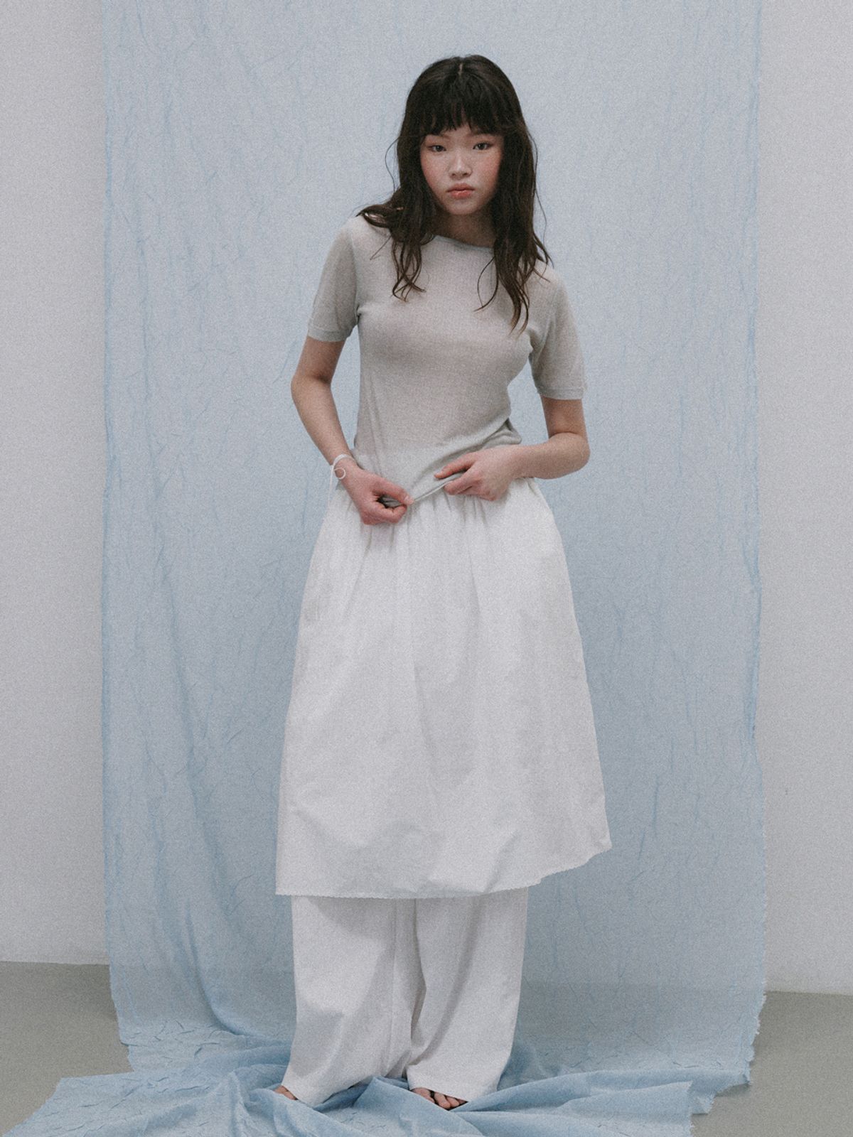 플라드주르(PLATDUJOUR) Boat neck half T-shirts (Grey)