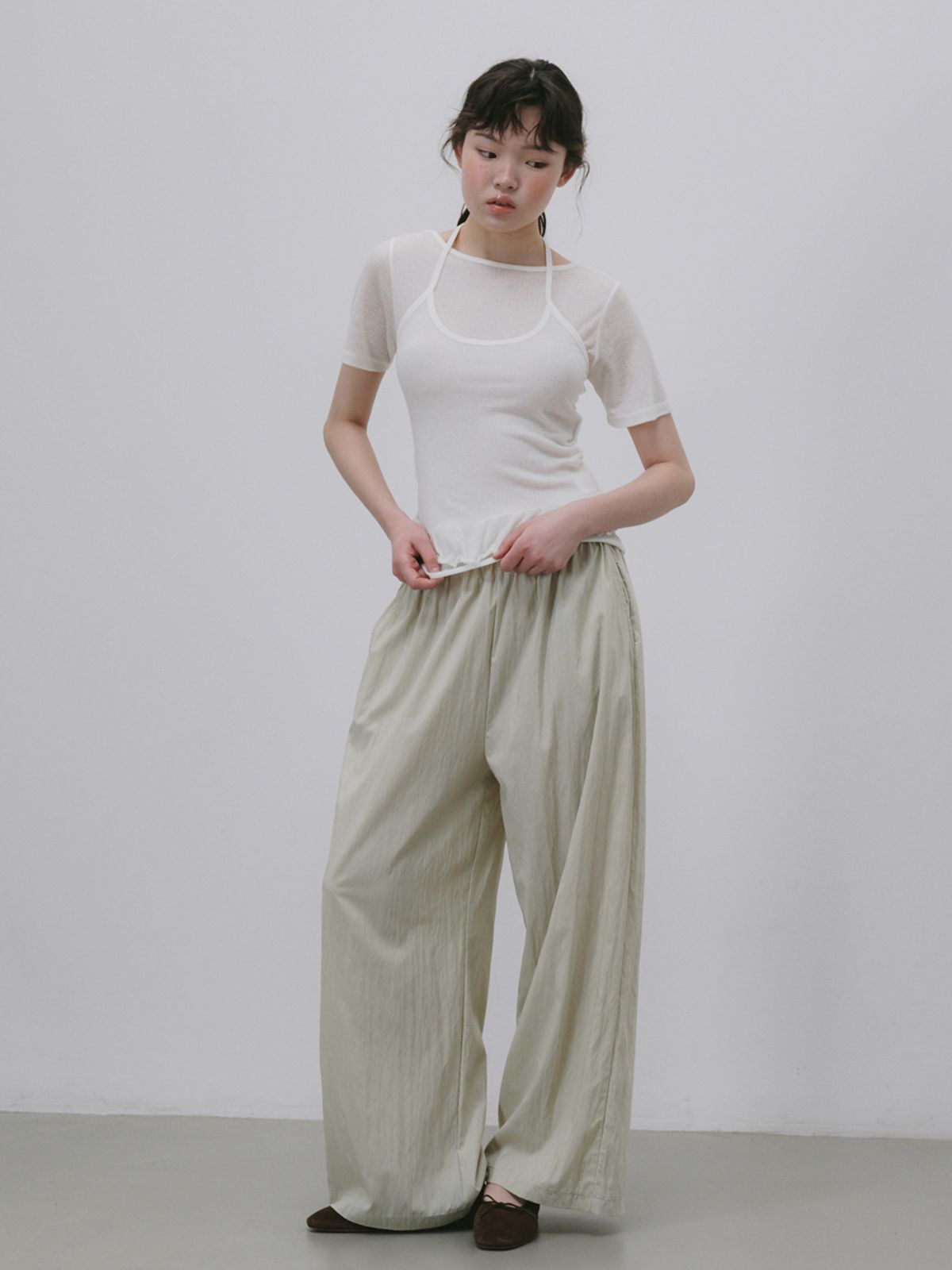 플라드주르(PLATDUJOUR) Boat neck half T-shirts (Ivory)