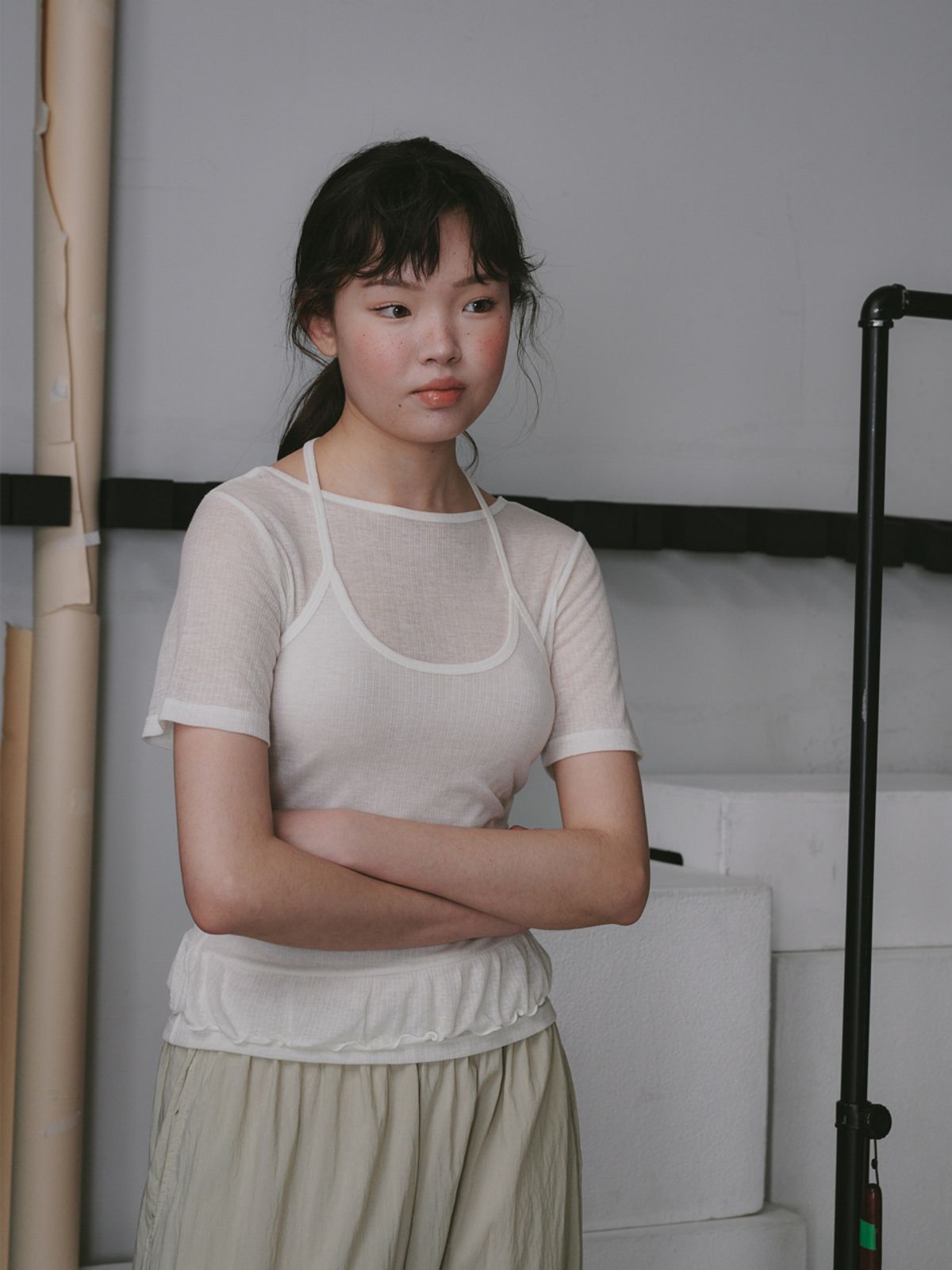 플라드주르(PLATDUJOUR) Boat neck half T-shirts (Ivory)