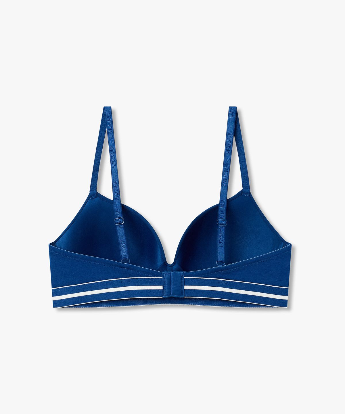 엠포리오 아르마니 언더웨어(EMPORIO ARMANI UNDERWEAR) 여성 라인 센터 로고 패디드 트라이앵글 브라_블루 0826181505