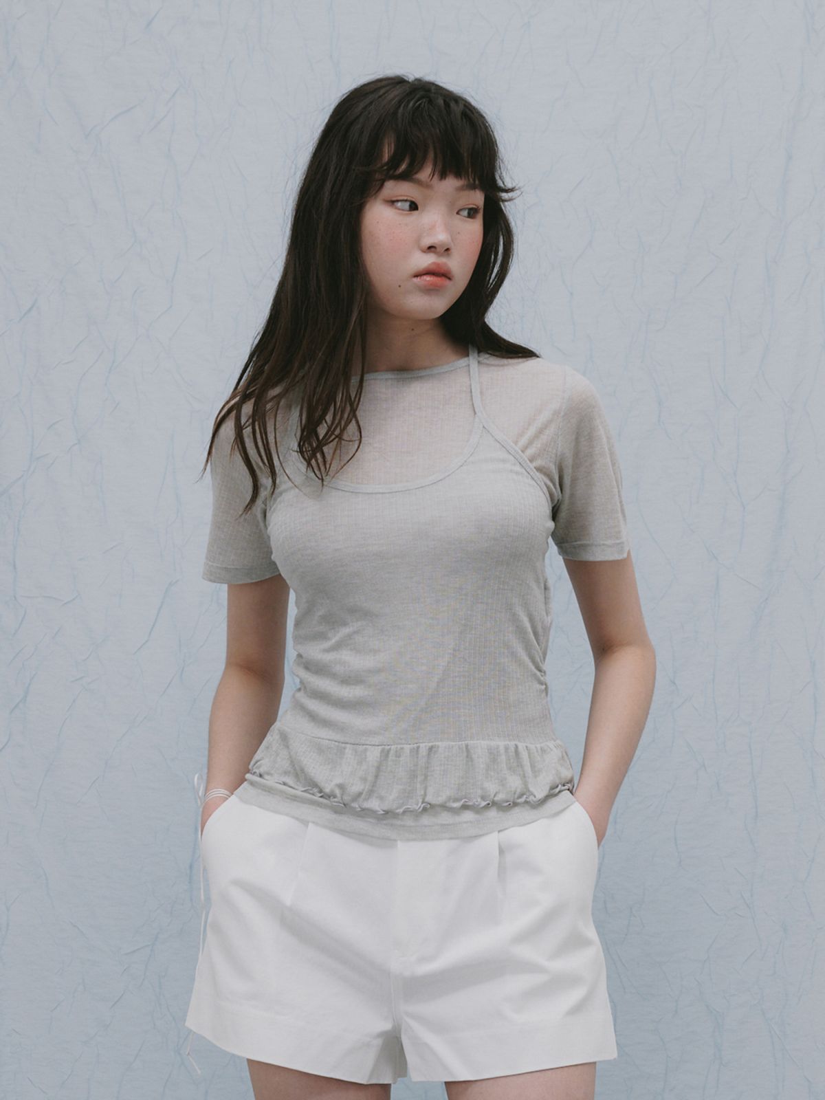 플라드주르(PLATDUJOUR) Halter neck sleeveless (Grey)