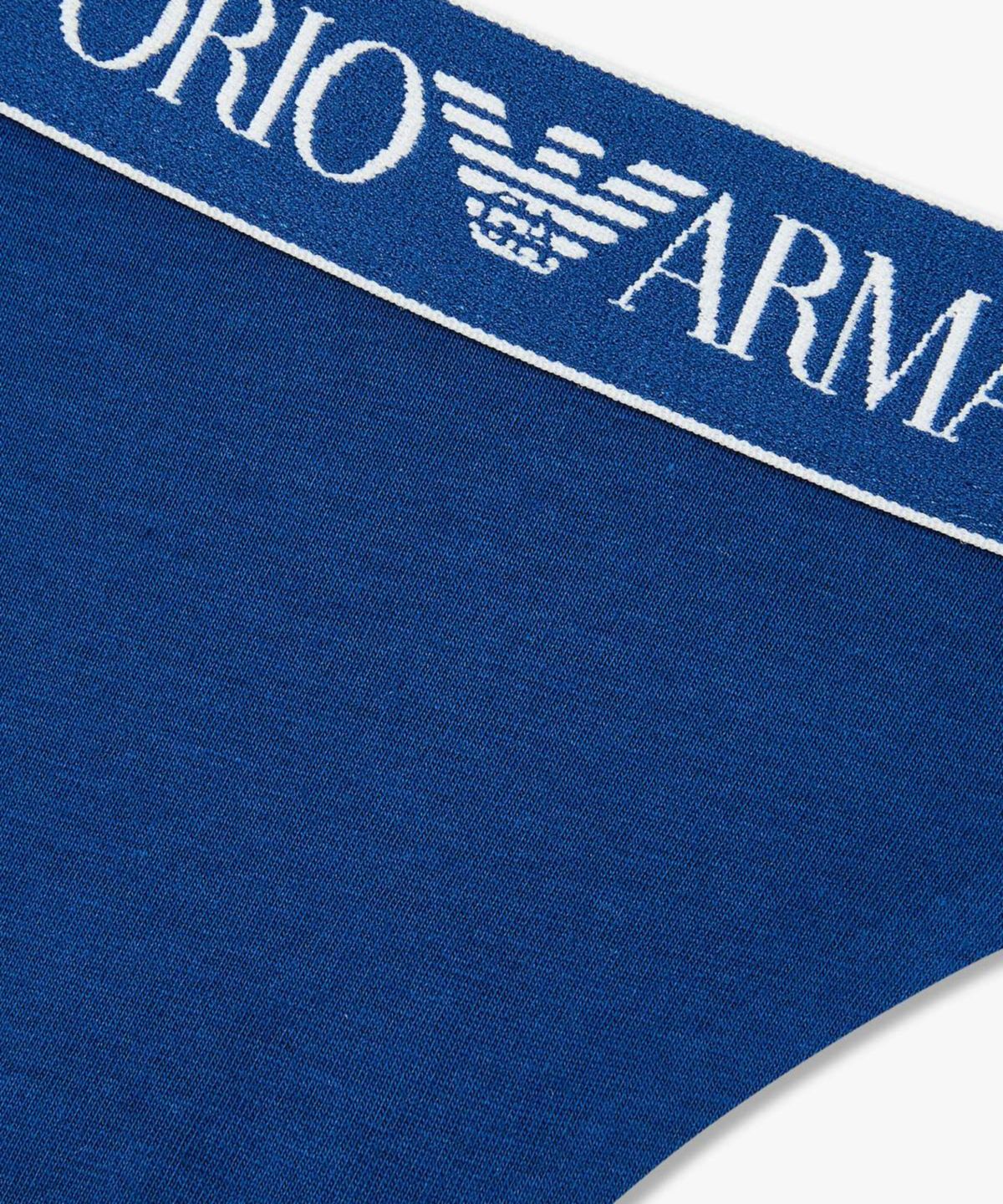 엠포리오 아르마니 언더웨어(EMPORIO ARMANI UNDERWEAR) 여성 배색 라인 센터 로고 티팬티_블루 0826110517