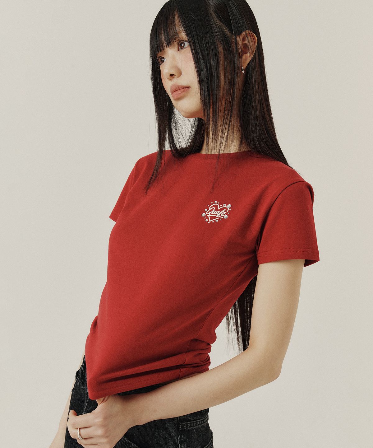 꾸아페(QUAFE) HEART LOGO SLIM T-SHIRT_4color