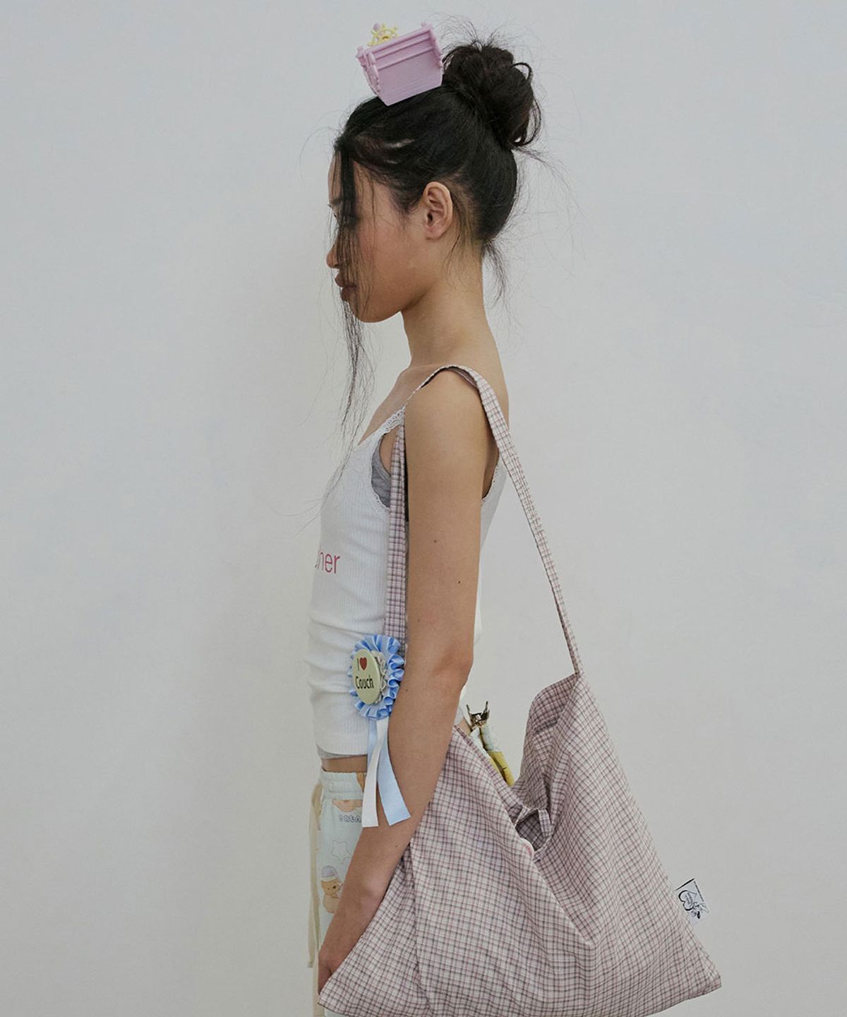 스컬프터(SCULPTOR) Button Eco Bag Pink Check