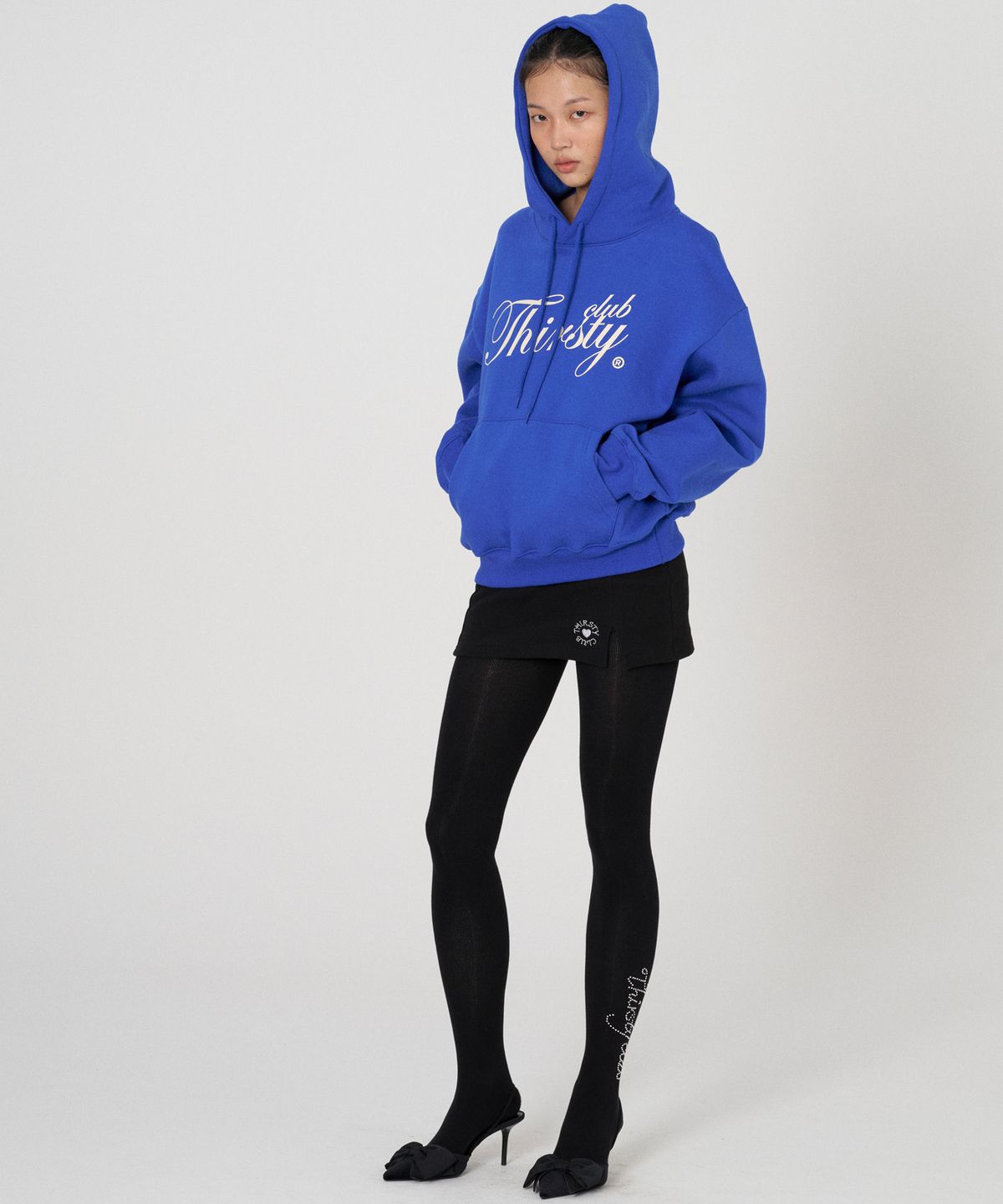 떨스티클럽(THIRSTYCLUB) Big logo hoody - Blue (기모안감)