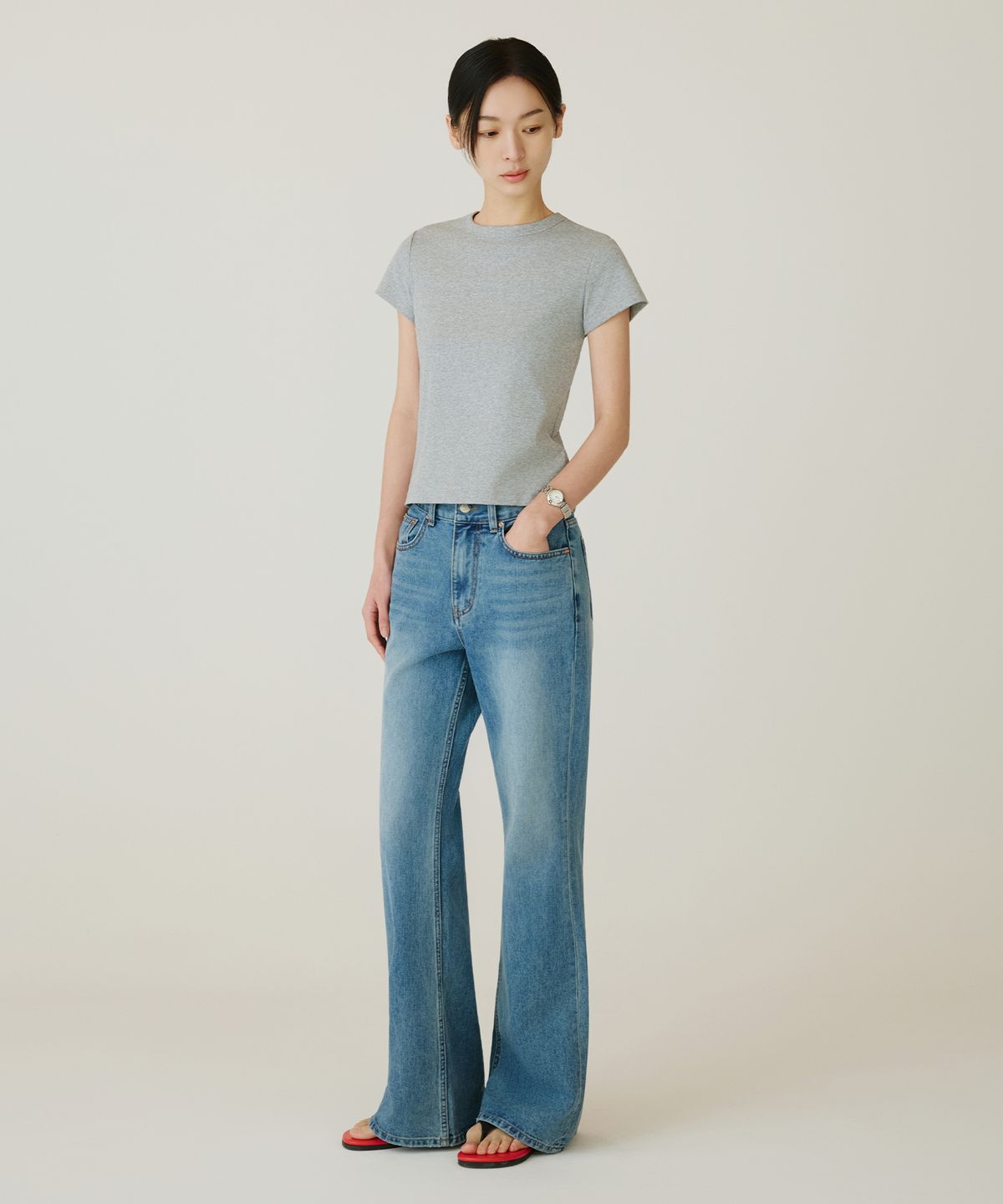 시야쥬(SIYAZU) SITP5275 슬림 골지 반팔 티셔츠_Melange gray
