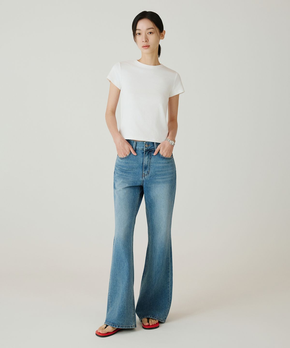 시야쥬(SIYAZU) SITP5275 슬림 골지 반팔 티셔츠_Ivory