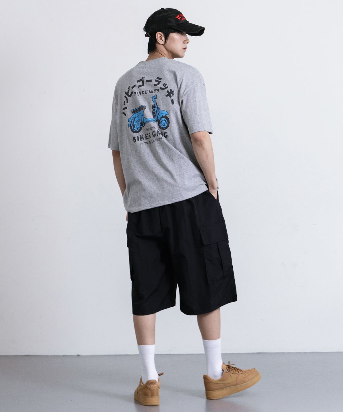 앨빈클로(ALVINCLO) [SET]THE BIKER 반팔티셔츠 나일론 밴딩 카고 버뮤다 팬츠 셋업