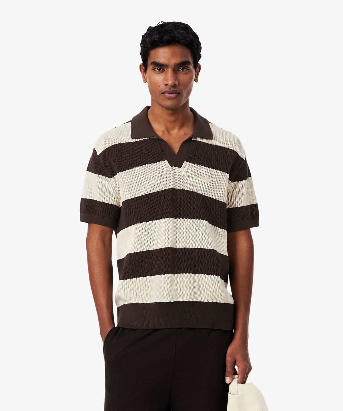 라코스테(LACOSTE) 남성 볼드 스트라이프 반팔 폴로 스웨터 AH2561-56G 4I9