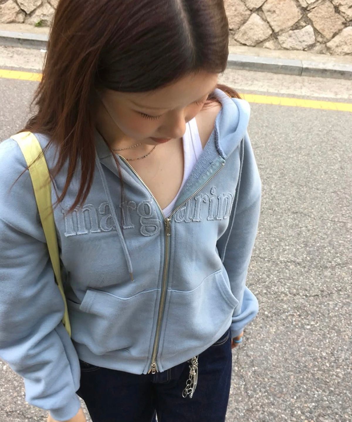 스트라이프마가린(STMG) 마가린 아플리케 루즈 투웨이 지퍼 후드집업 블루