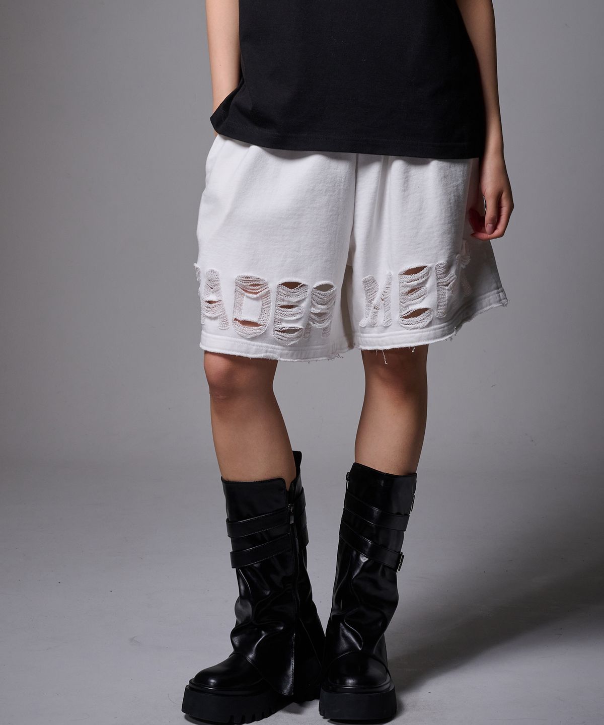 페이더먼트(FADERMENT) 스크래치 페이더 로고  데미지  쇼츠(Charcoal)