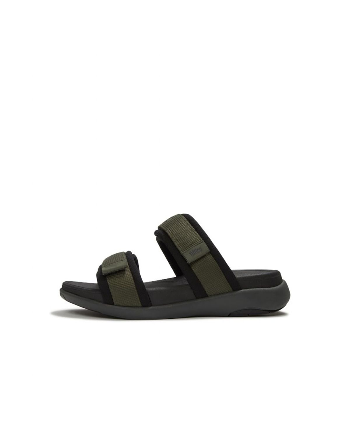 핏플랍(FITFLOP) 남성 F-모드 GO 남성 조절 가능 패딩 웨빙 투 바 슬라이드 - 딥 올리브/블랙 (FT64K1D08J)