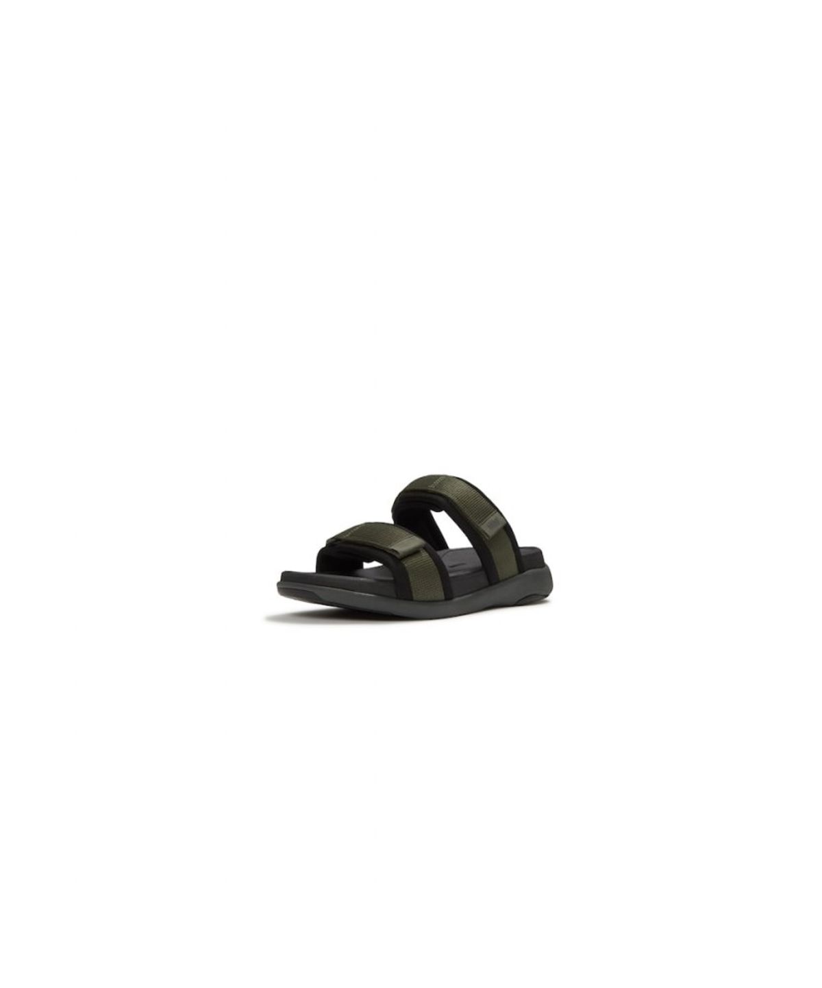 핏플랍(FITFLOP) 남성 F-모드 GO 남성 조절 가능 패딩 웨빙 투 바 슬라이드 - 딥 올리브/블랙 (FT64K1D08J)