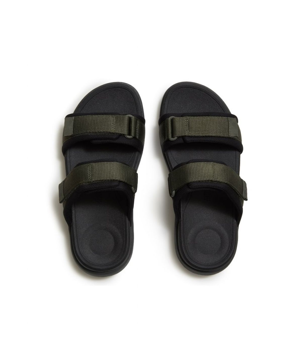 핏플랍(FITFLOP) 남성 F-모드 GO 남성 조절 가능 패딩 웨빙 투 바 슬라이드 - 딥 올리브/블랙 (FT64K1D08J)