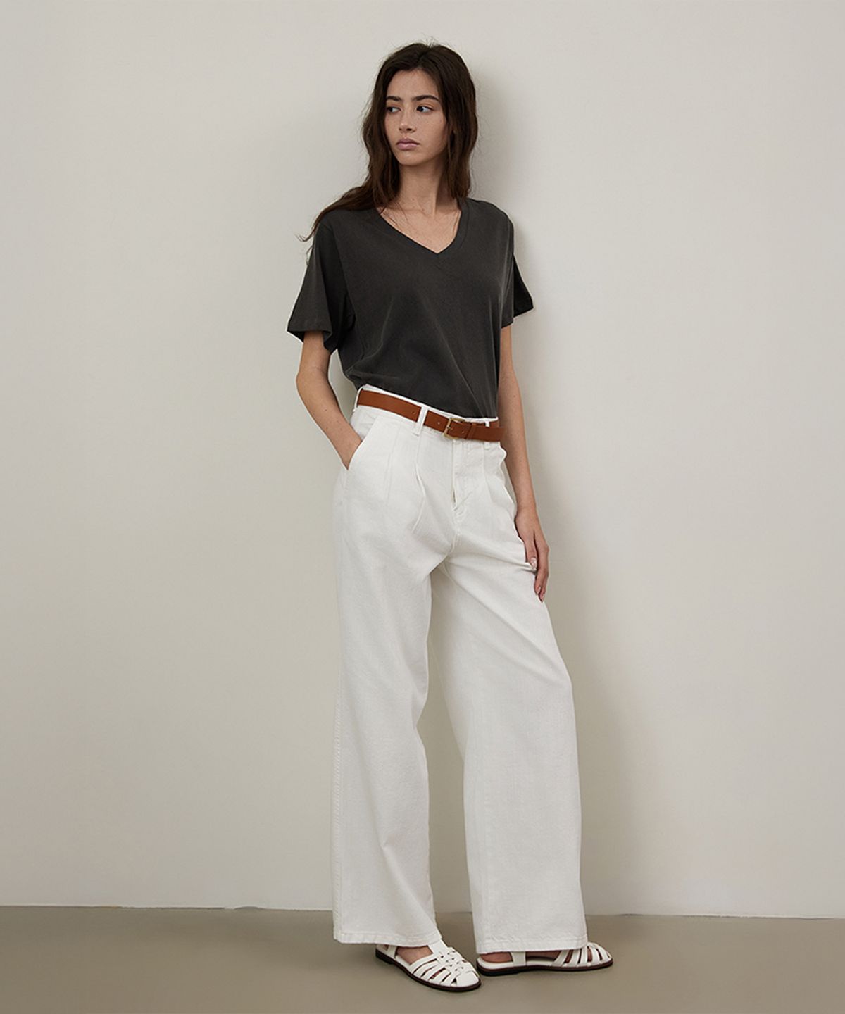 퀸스래빗(Q'SRB) Cool Summer Denim Two-tuck Wide Pants