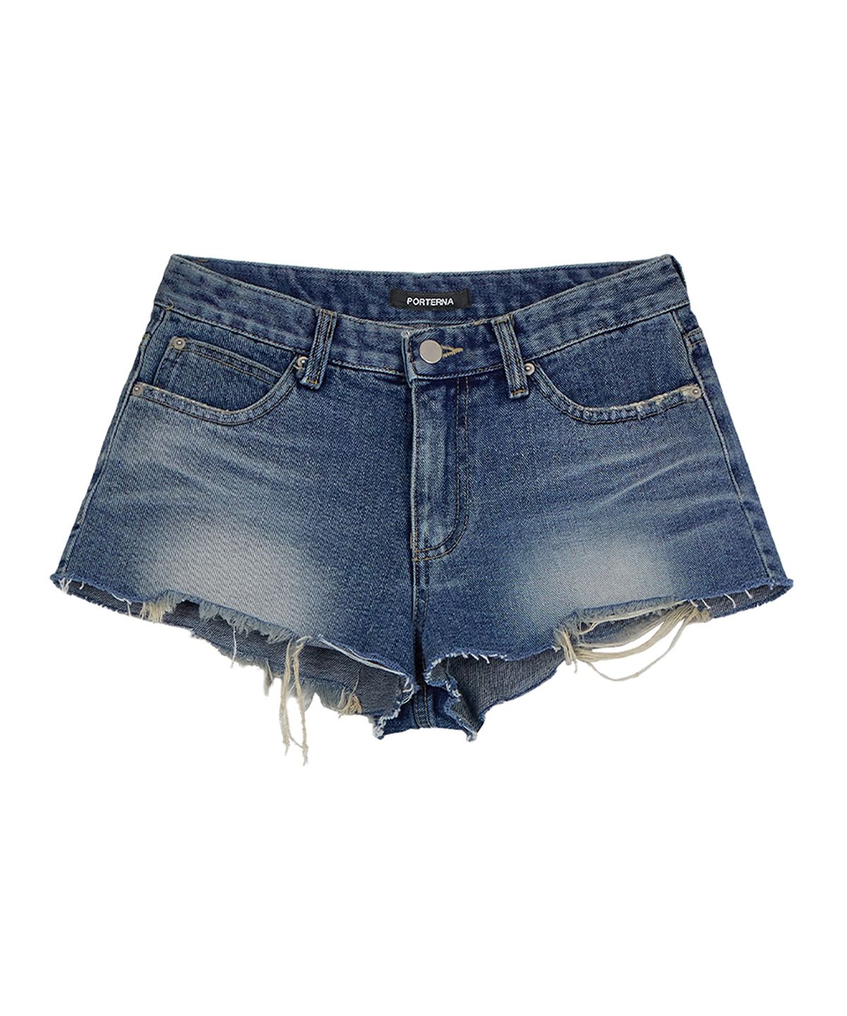 포르테나(PORTERNA) WASHED DENIM SHORTS-BLUE