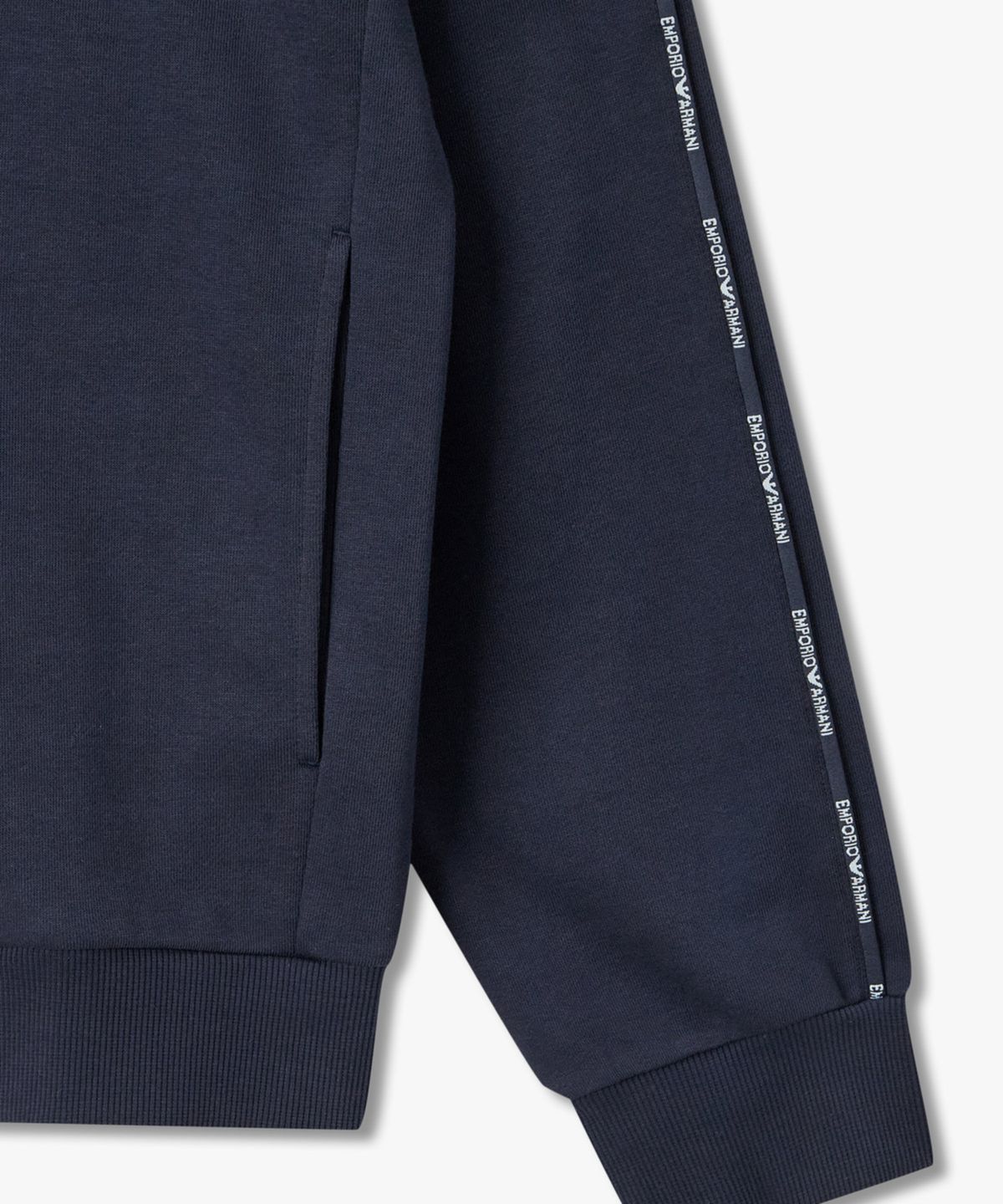 엠포리오 아르마니 언더웨어(EMPORIO ARMANI UNDERWEAR) 남성 로고 트림 후디드 라운지 집업_네이비 0816138002