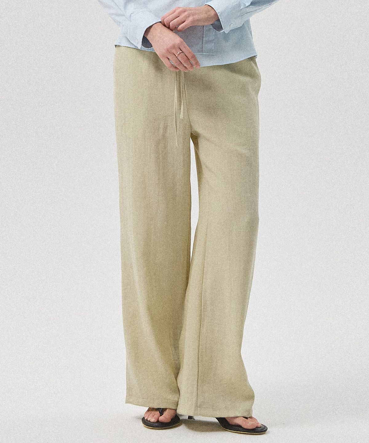 아흐레(AHRE) Aven Linen-Like Slub Banding Wide Straight Pants_BEIGE