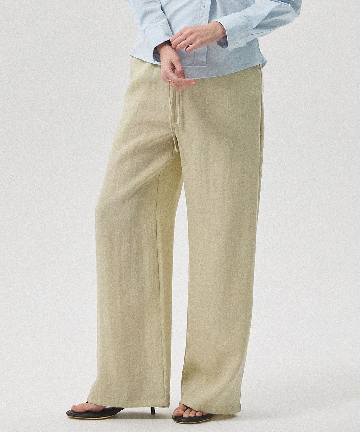아흐레(AHRE) Aven Linen-Like Slub Banding Wide Straight Pants_BEIGE