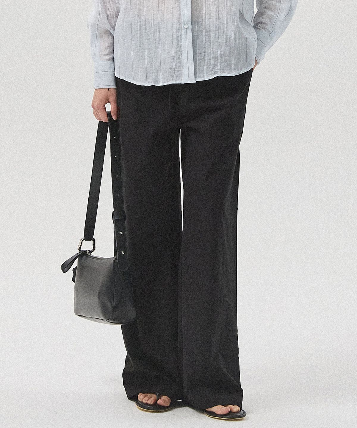 아흐레(AHRE) Ciro Cotton-Touch Banding Wide Straight Pants_BLACK