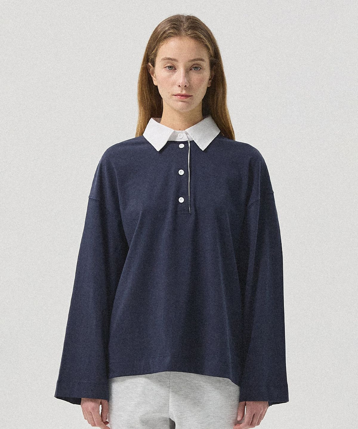 아흐레(AHRE) Airo Soft Cotton Oversized Rugby T-Shirt_NAVY