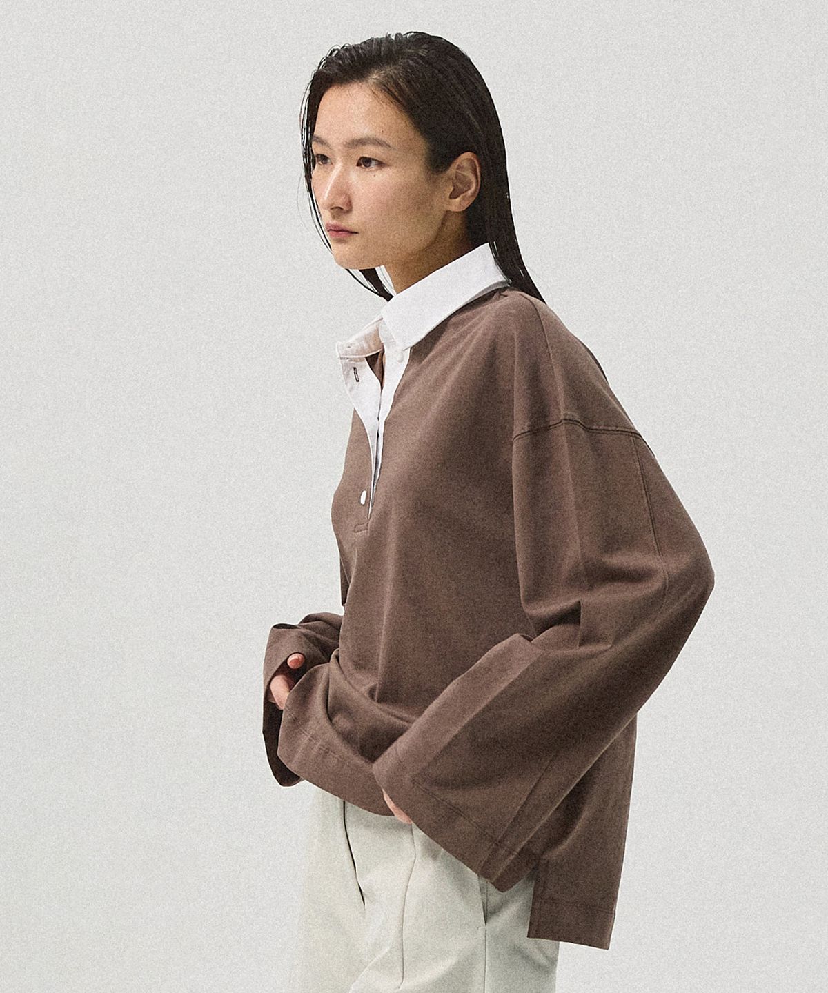 아흐레(AHRE) Airo Soft Cotton Oversized Rugby T-Shirt_BROWN