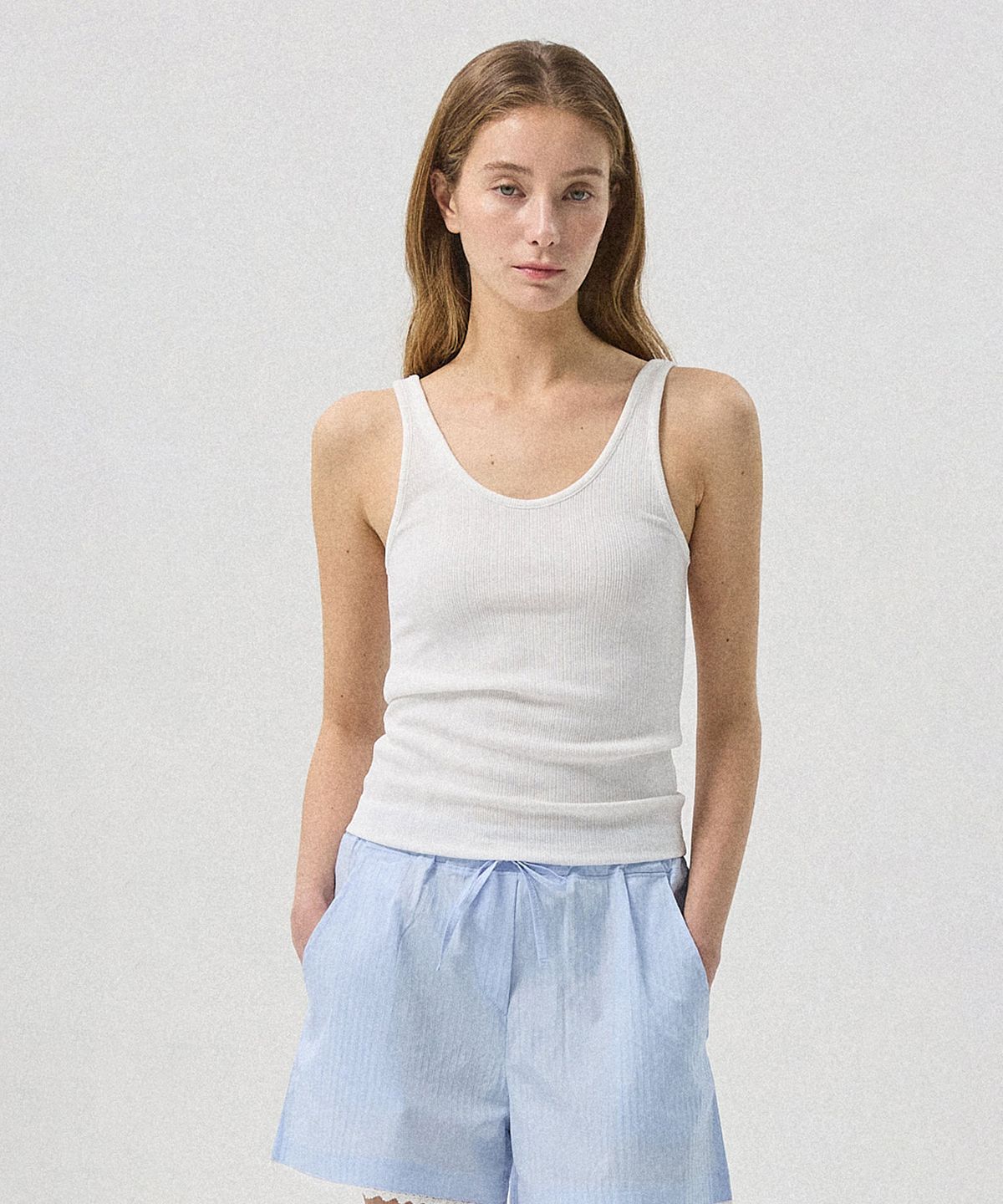 아흐레(AHRE) Nero Jacquard Rib Jersey Tank_WHITE