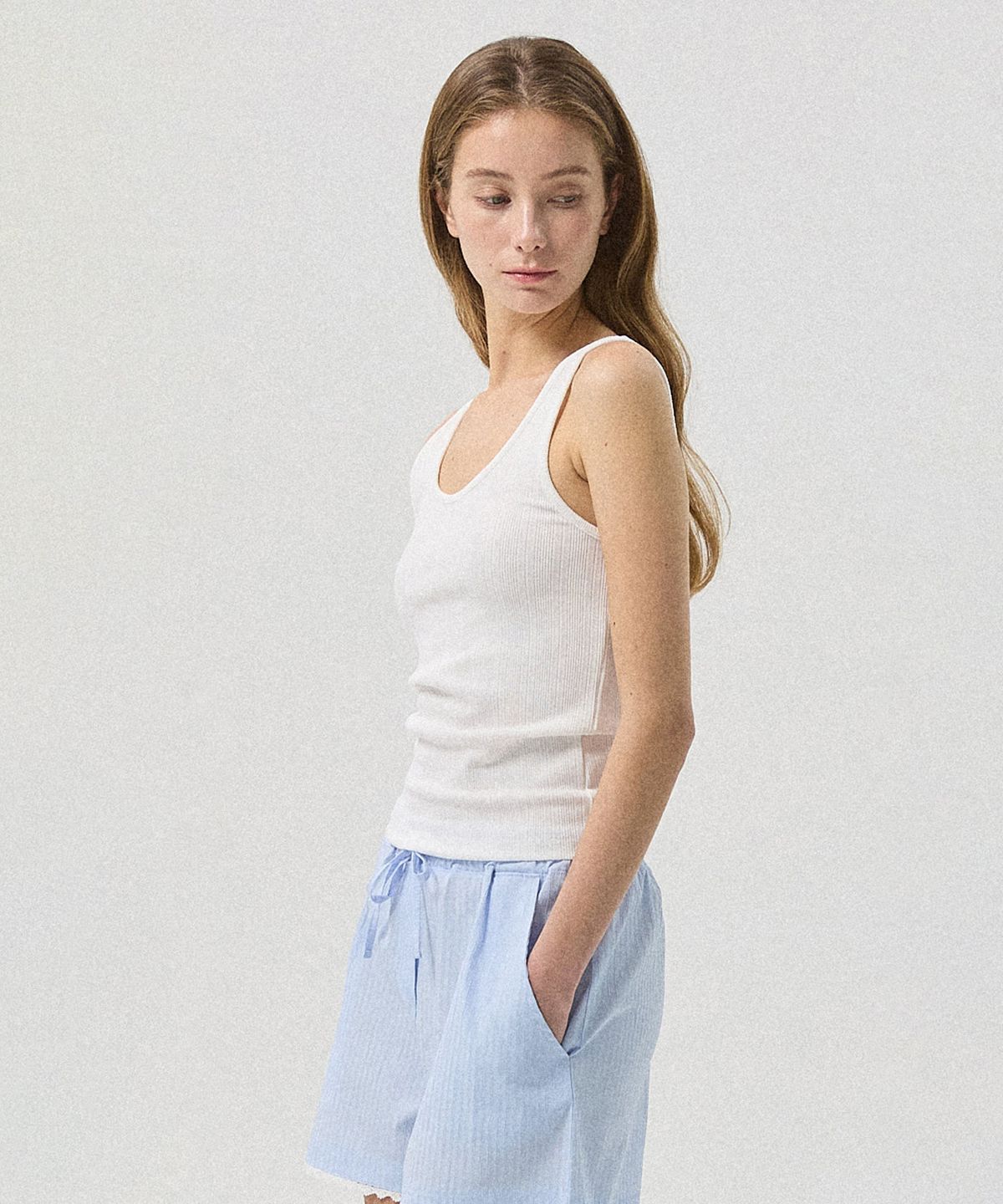 아흐레(AHRE) Nero Jacquard Rib Jersey Tank_WHITE