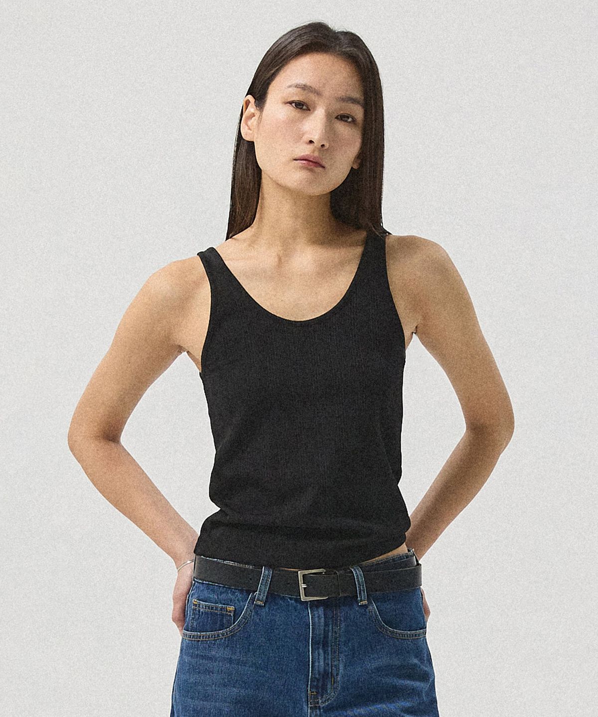 아흐레(AHRE) Nero Jacquard Rib Jersey Tank_BLACK