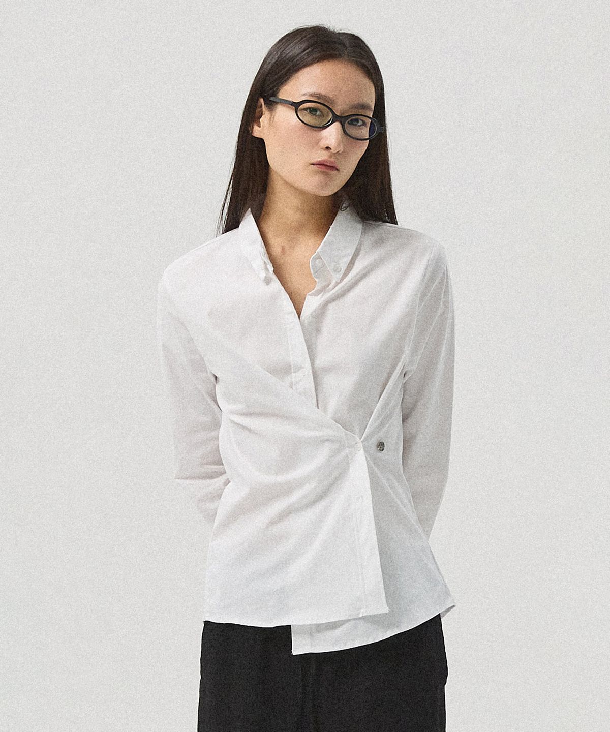 아흐레(AHRE) Mael Two-Way Cotton Span Twist Shirt_WHITE