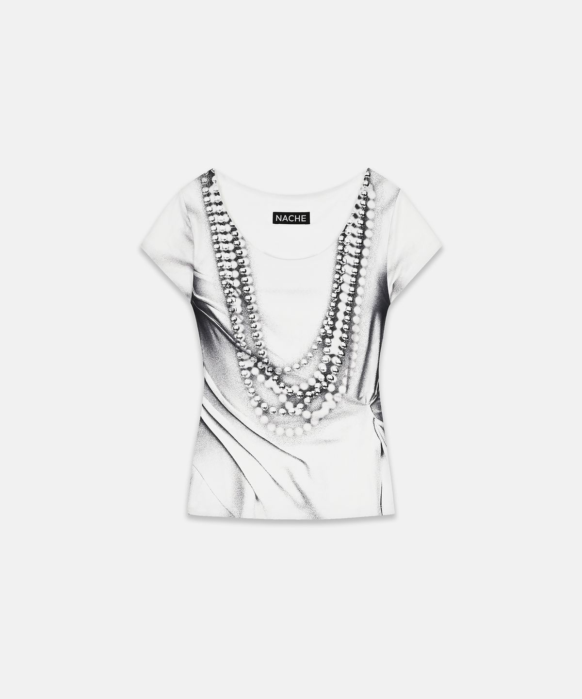 나체(NACHE) PEARL NECKLACE PRINTED T-SHIRT IVORY