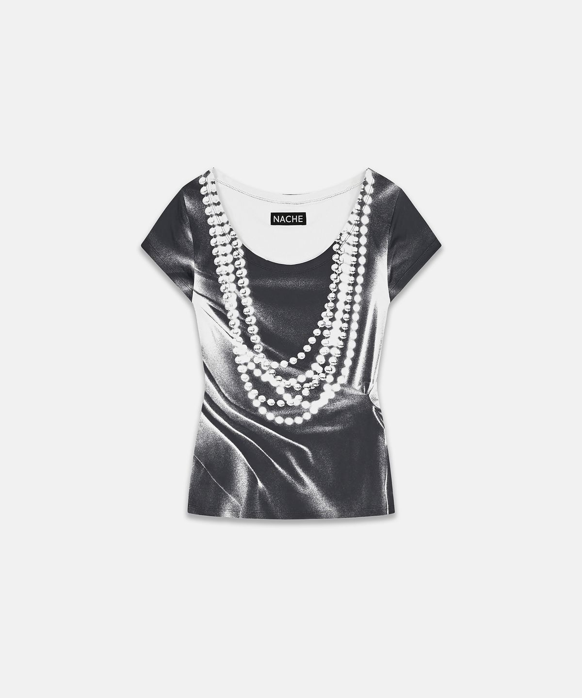 나체(NACHE) PEARL NECKLACE PRINTED T-SHIRT BLACK