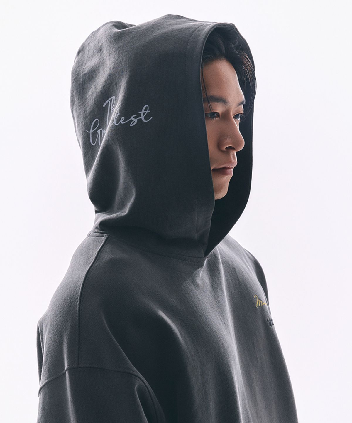 웨이든(WAYDN) [ALI] THE GREATEST 피그먼트 오버핏 후디 차콜